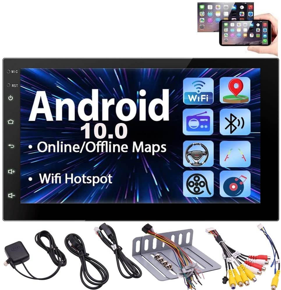Android 10.0 Car Stereo Touch Screen Car Radios with Bluetooth Double Din Head Unit 7 inch GPS Navigation 2 Din Video Music Player in Dash Headunit Support WiFi Mirror Link Steering Wheel Control FM