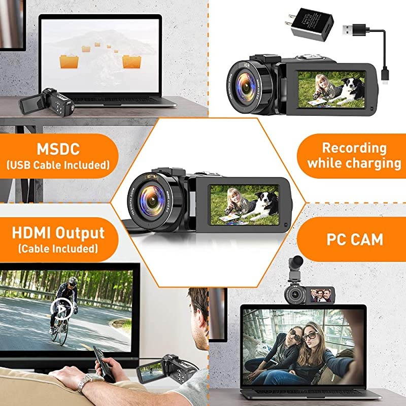 Camera Camcorder 27K Vlogging Camera for YouTube Ultra HD 24FPS 36 MP IR Night Vision 16X Digital Zoom 30 Touch Screen Camera with Microphone Handheld Stabilizer Lens Hood
