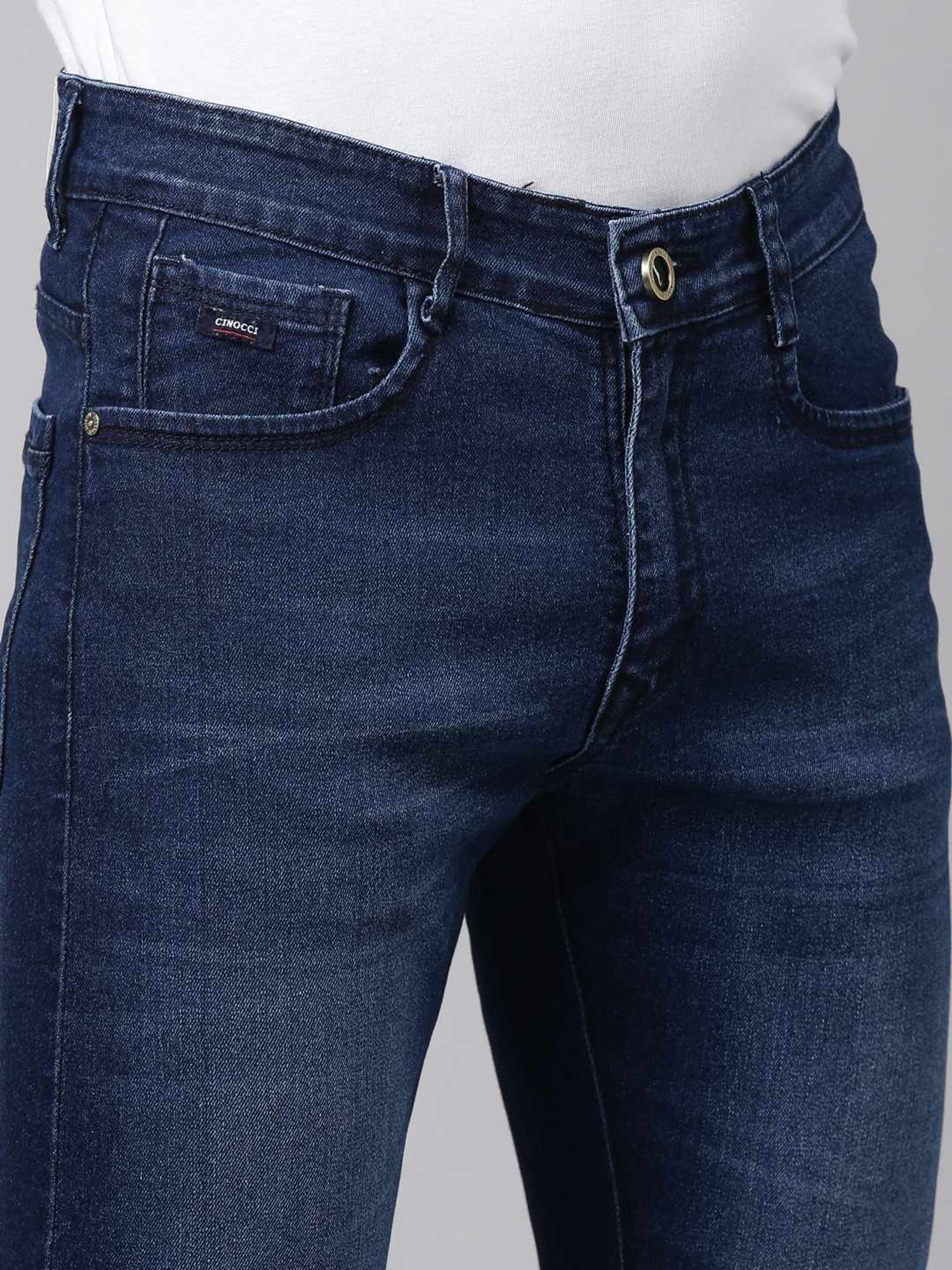 CINOCCI Dark Navy Cotton Slim Fit Jeans