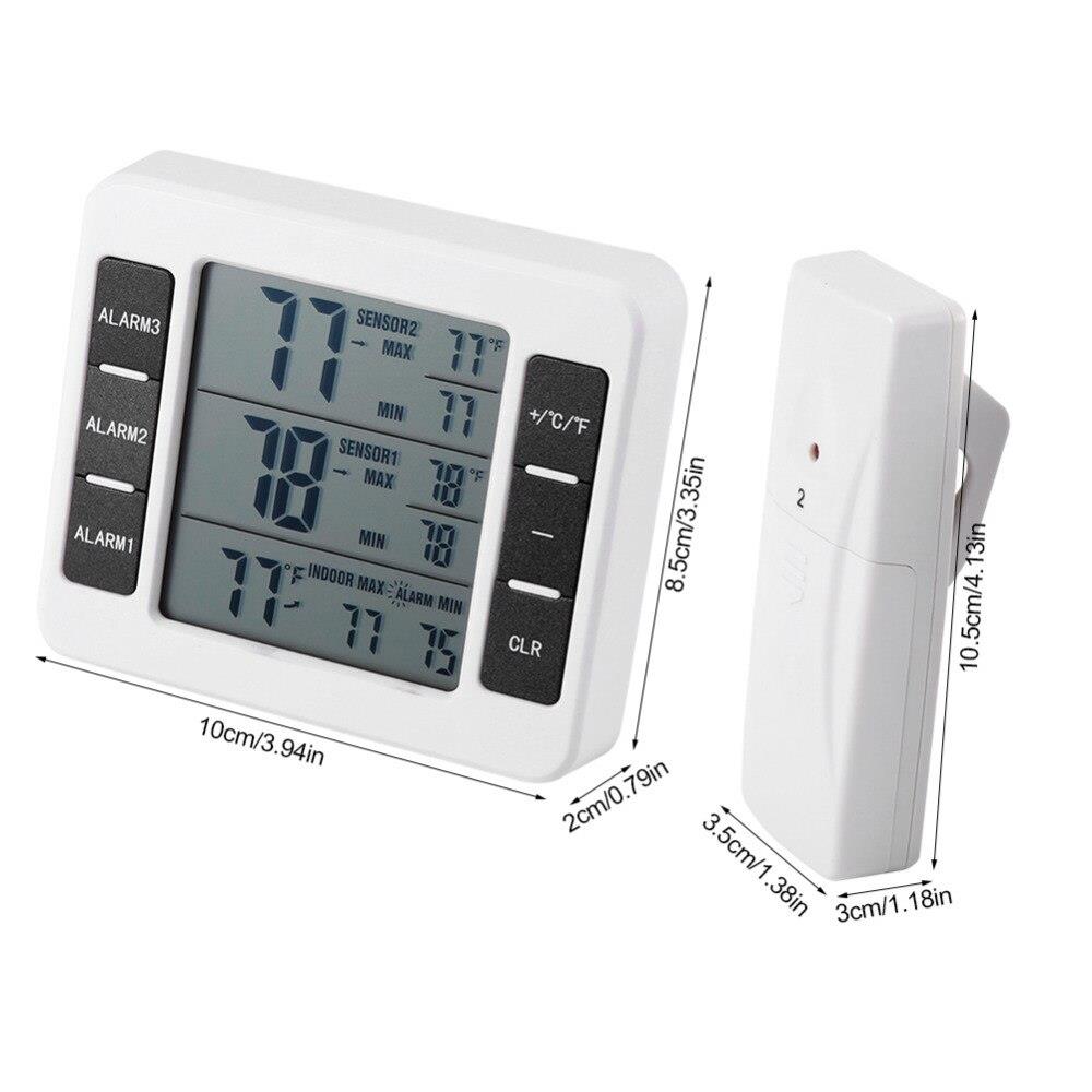 Wireless Digital Audible Alarm Refrigerator Thermometer Wireless Indoor Outdoor Thermometer with 2PCS Sensor