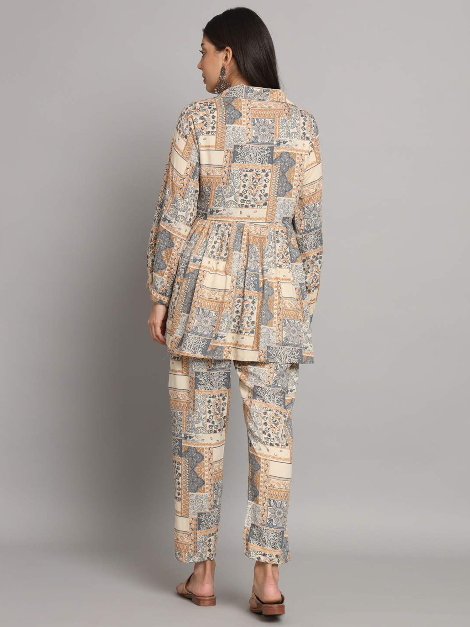 Melon by PlusS Blue Printed Shirt Pant Set