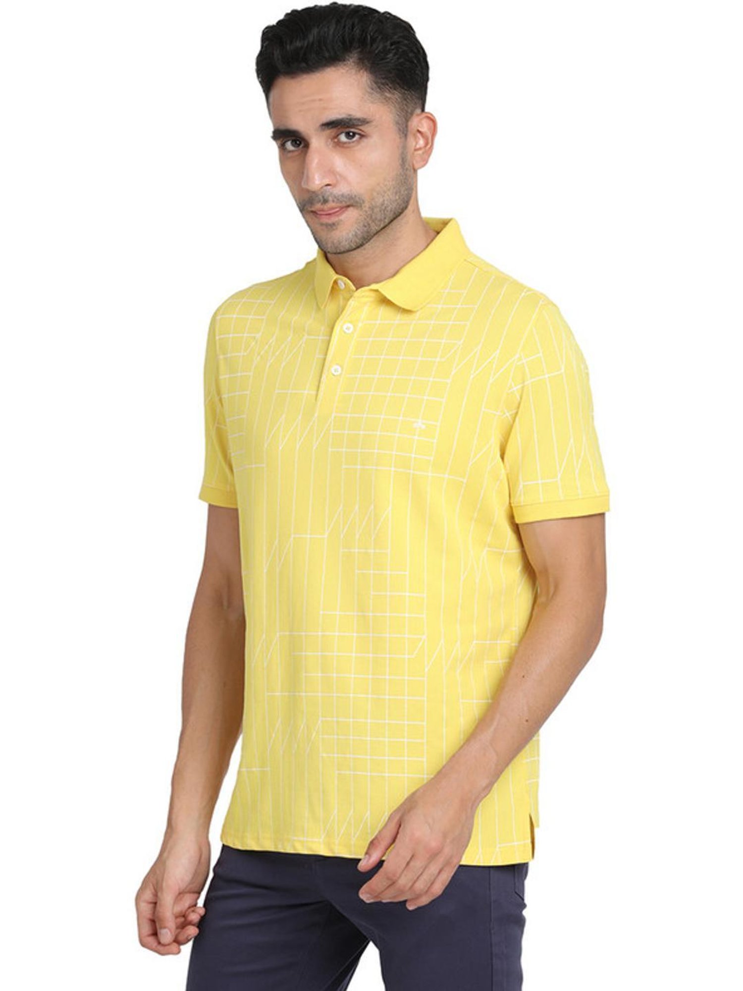 Turtle Yellow Cotton Slim Fit Printed Polo T-Shirts