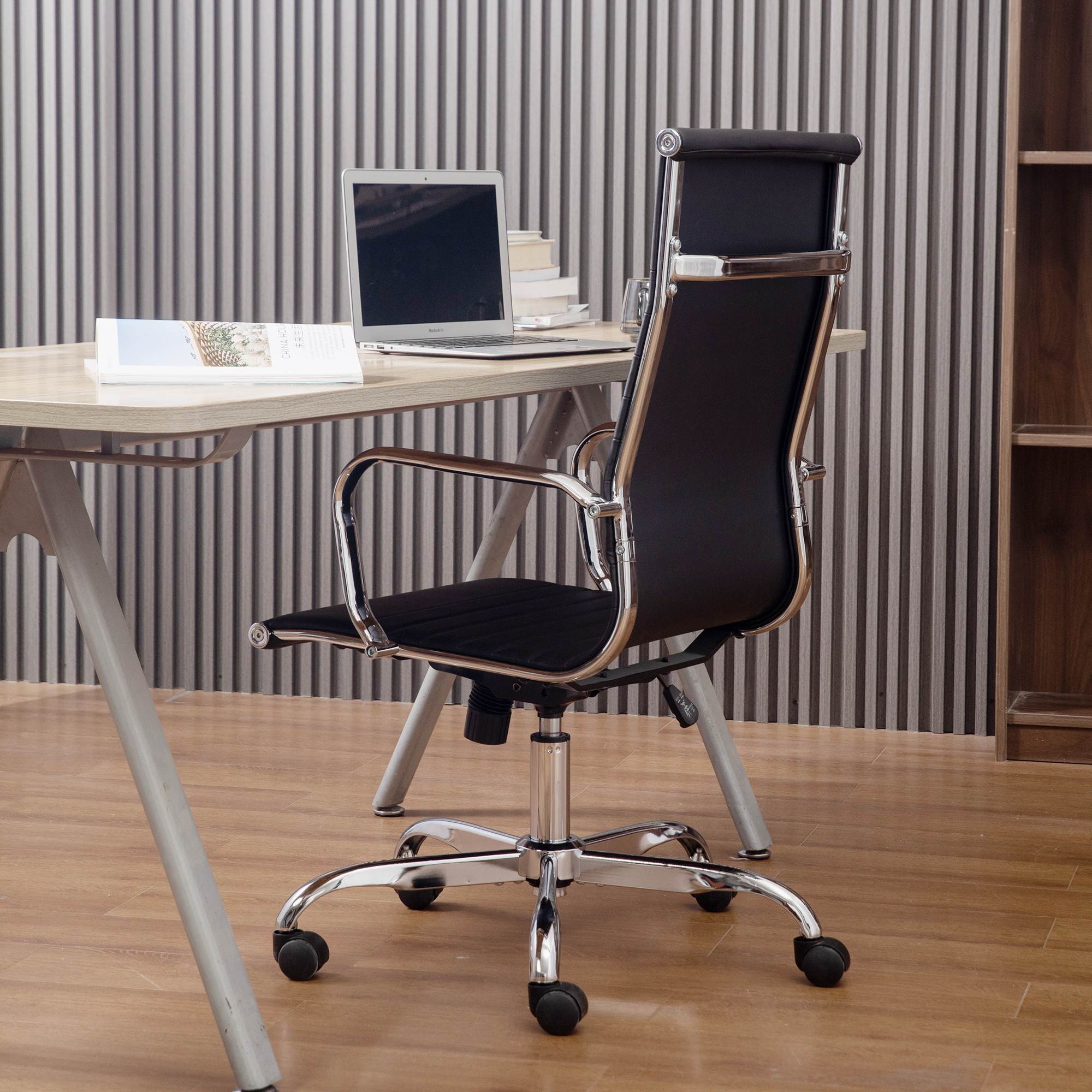 High Back Office Chair Home Desk Chair PU Leather Black