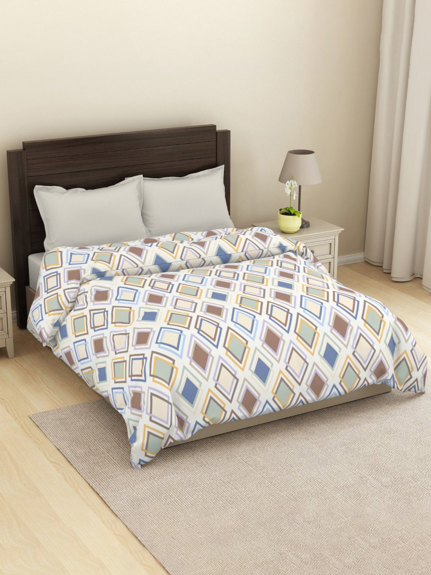 Welspun Geometric White 144 TC Microfiber Double Dohar