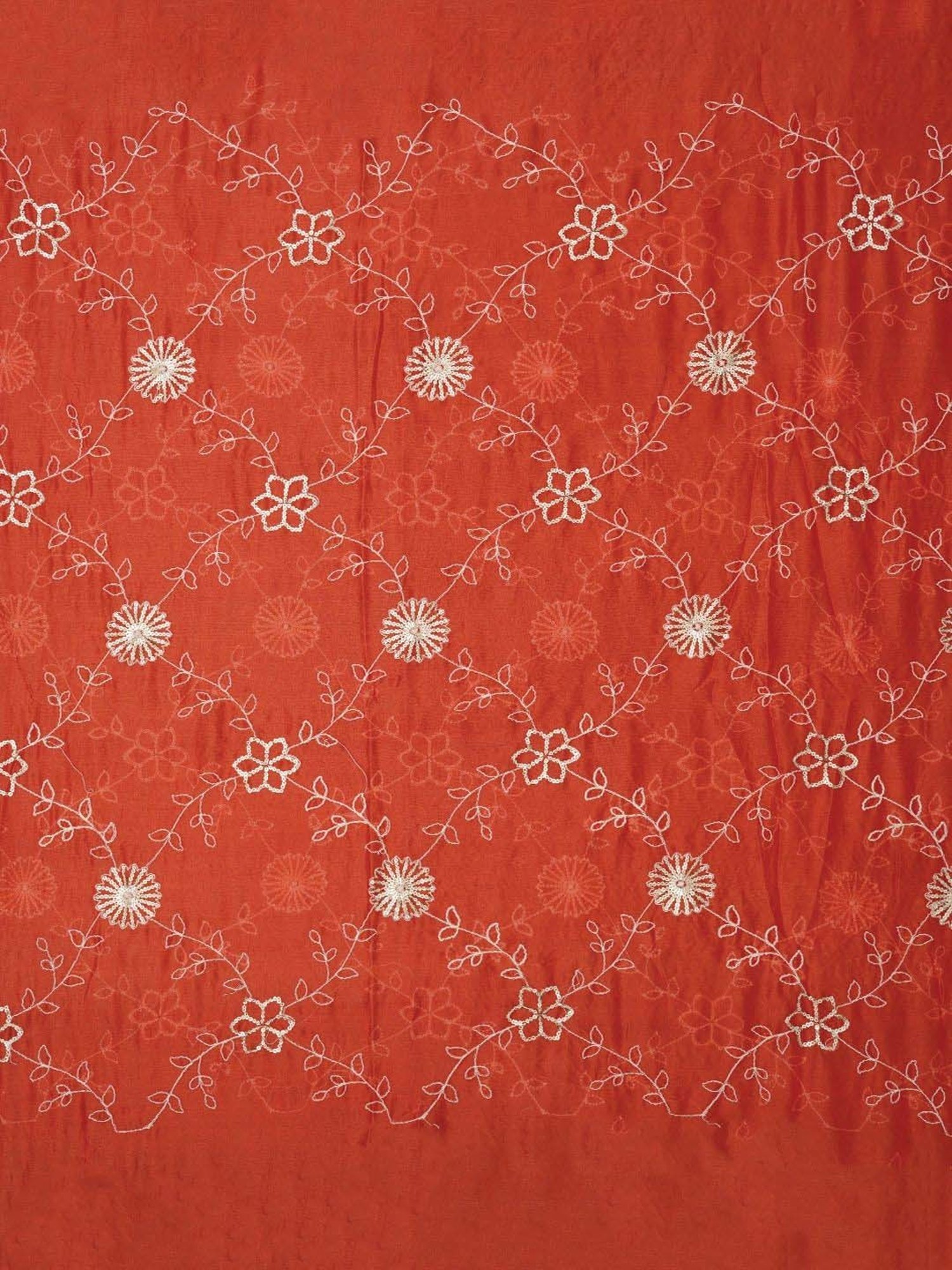 Jaipur Kurti White & Orange Embellished Unstitched Dress Material