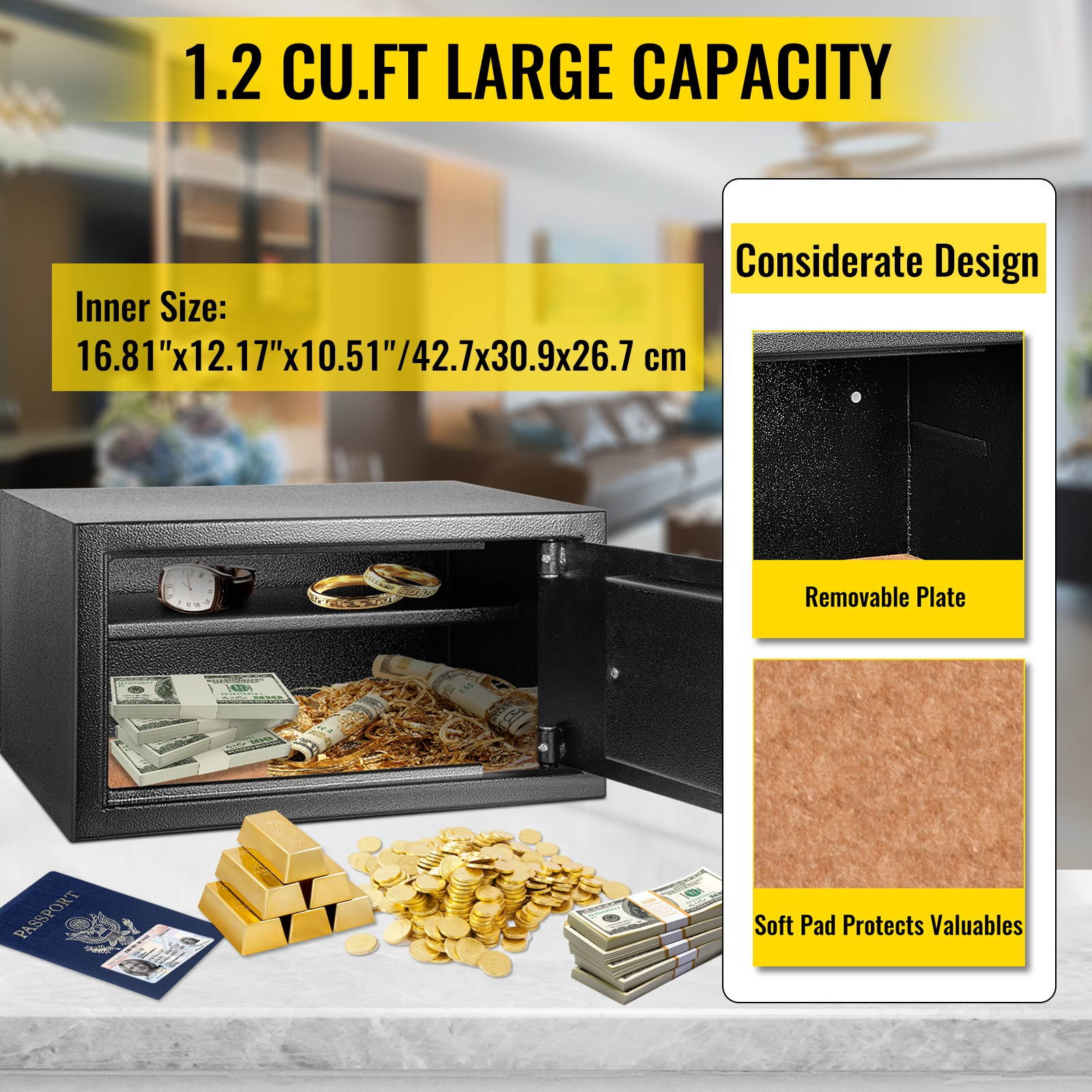 VEVOR Security Safe 1.2 Cubic Feet Electronic Safe Box with Electronic Code Lock Digital Safe Box with Two Override Keys Safes Electronic Carbon Steel Material Money Safe for Home, Hotel and Office