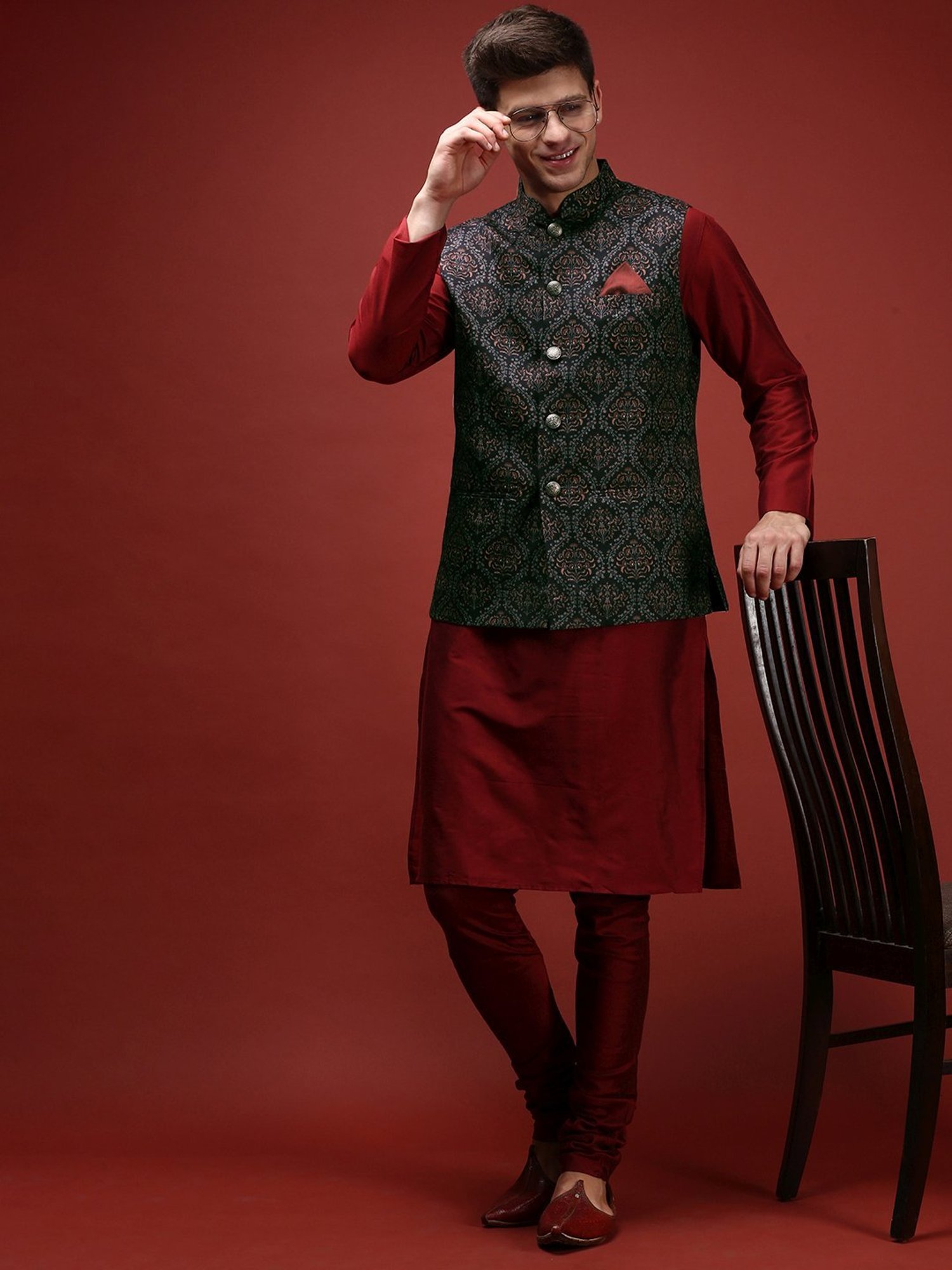 Kisah Multicolored Regular Fit Printed Nehru Jacket