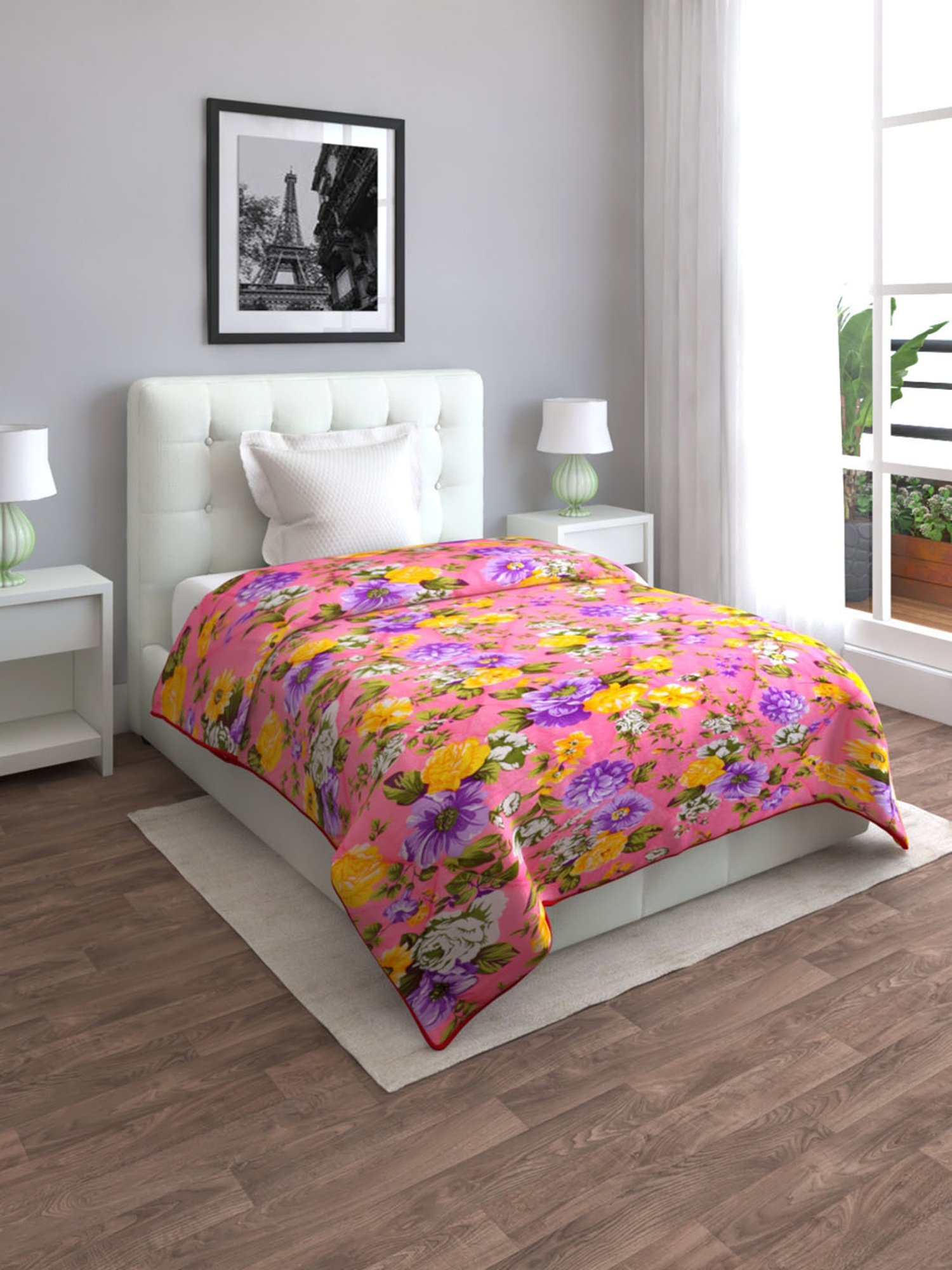 Romee Pink Polyester Floral Blankets Quilts and Dohars