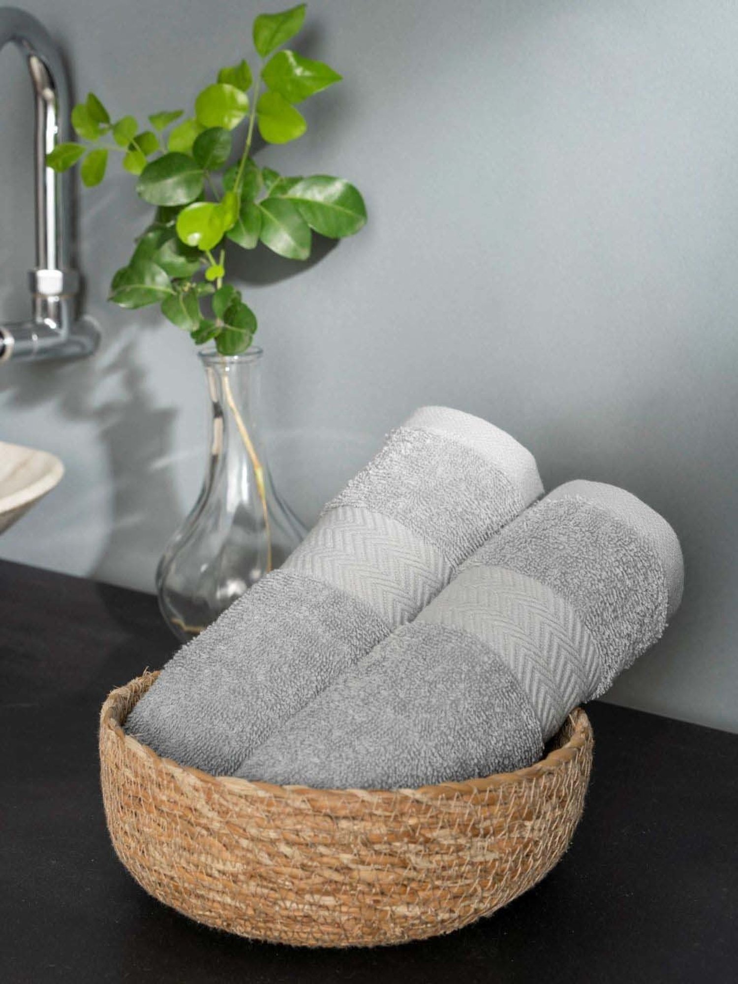 DDecor Grey Cotton 500 GSM Hand Towel - Set of 2