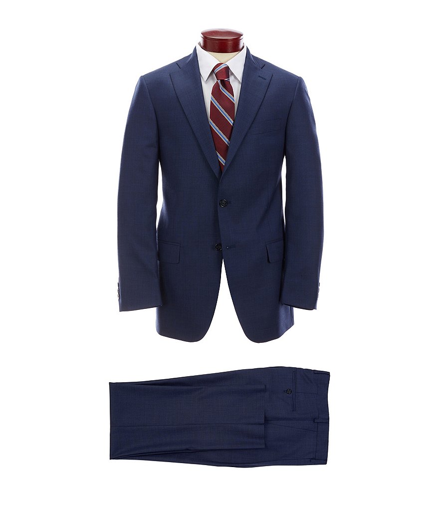 Hart Schaffner Marx Classic Fit Pleated Solid Dark Blue Wool Suit