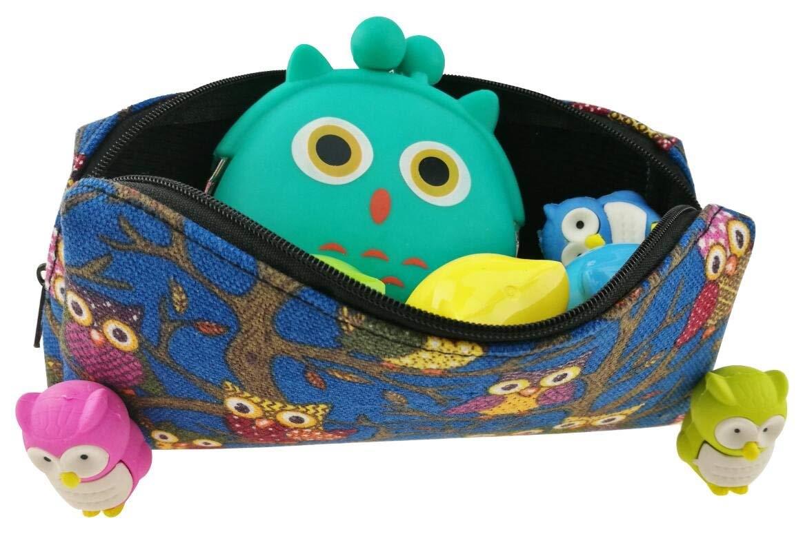 Cute Cartoon Owl Theme Set 5 Kinds of Stationery Include 1 Change Purse 1 Pencil Bag 4 Pencil Sharpener 4 Eraser 10 Colored Pencils for Kids Painting Birthday Christmas Gift