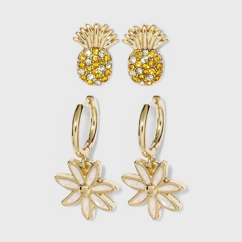 SUGARFIX by BaubleBar Pineapple and Flower Drop Earring Set - Yellow