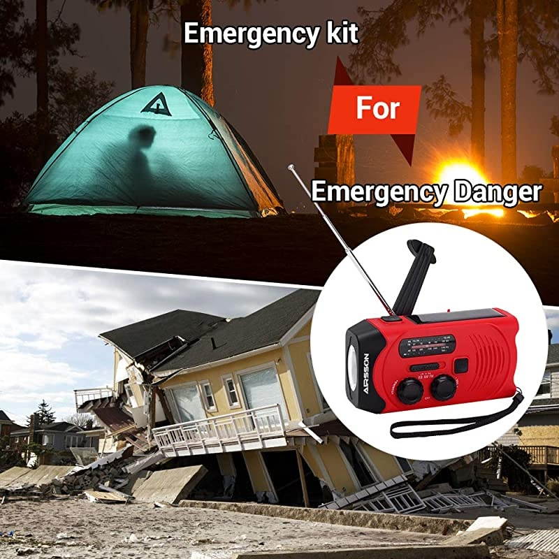 SOS 2000mAh Emergency Solar Hand Crank Portable RadioNOAA Weather Radio for Household and Emergency with AMFMLED FlashlightReading LampUSB ChargerBattery Indicator Red