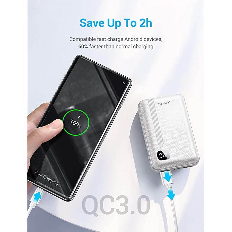 Portable Charger, One of The Smallest 10000mAh 3A PD 3.0 Power Bank QC 3.0,  18W Fast Charge Phone Battery Pack Tri-Output,[LED Display] Phone Charger Compatible iPhone 12, iPad, Samsung Galaxy