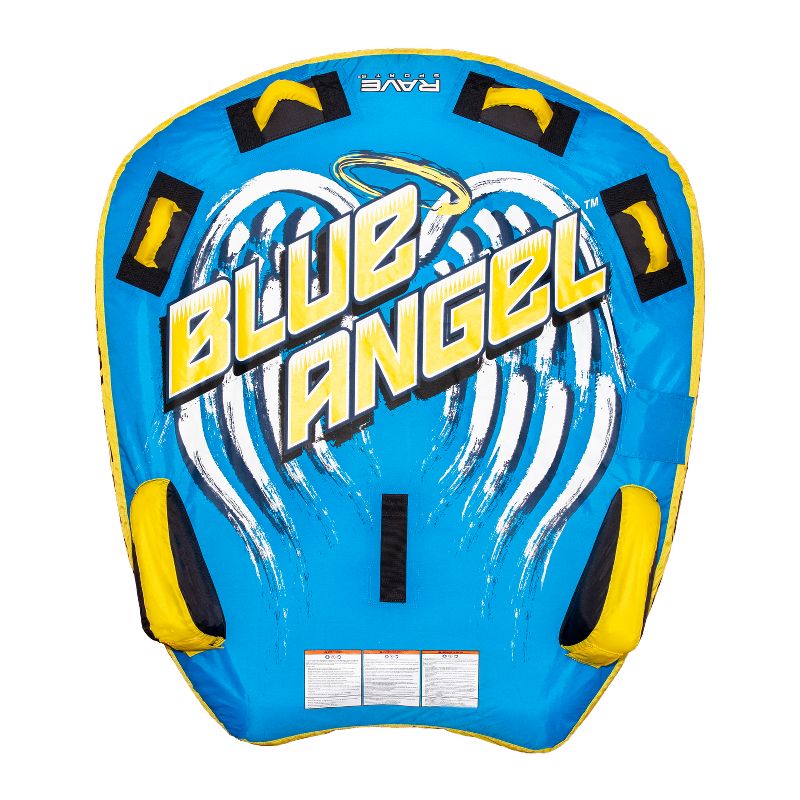 RAVE Sports 02962 Blue Angel Inflatable 2 Person Rider Towable Boat Water Tube Raft with Handles and Quick Connect Tow Point, Blue and Yellow