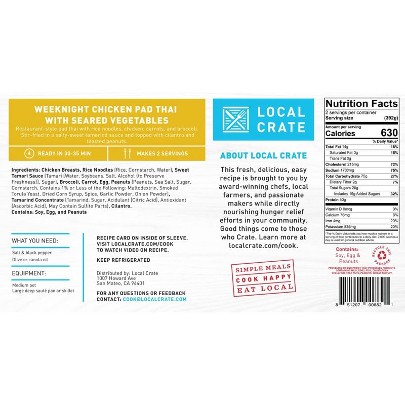 Local Crate Weeknight Chicken Pad Thai with Seared Vegetables Meal Kit - 28oz - Serves 2