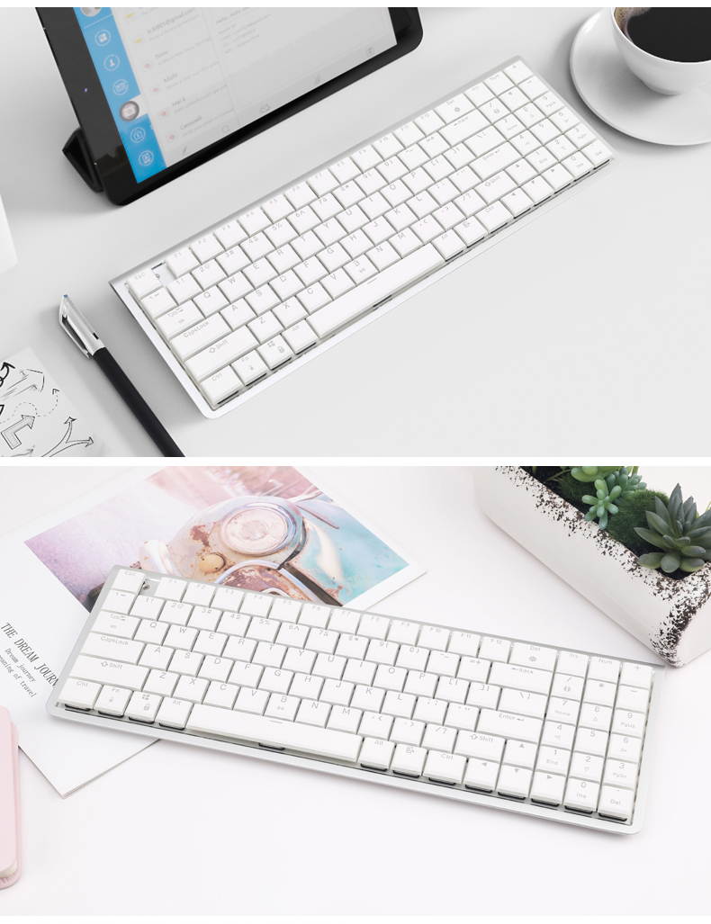 Royal Kludge RG929 N-Key Rollover 96 Keys Short Switch Mechanical Keyboard, White Backlit,Bluetooth Wireless and Type-C Wired Connection for Multiple Devices