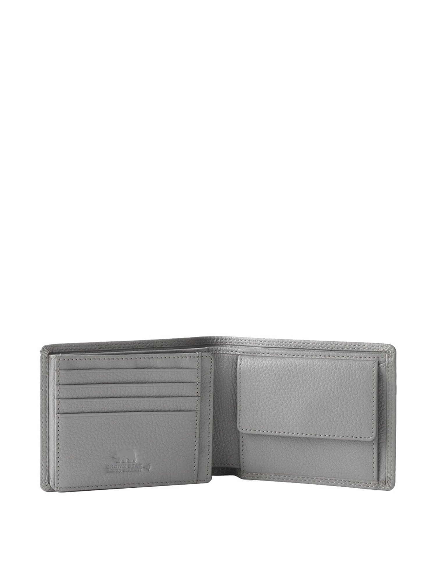 Brown Bear Grey Casual Leather Rfid Bi-Fold Wallet for Men