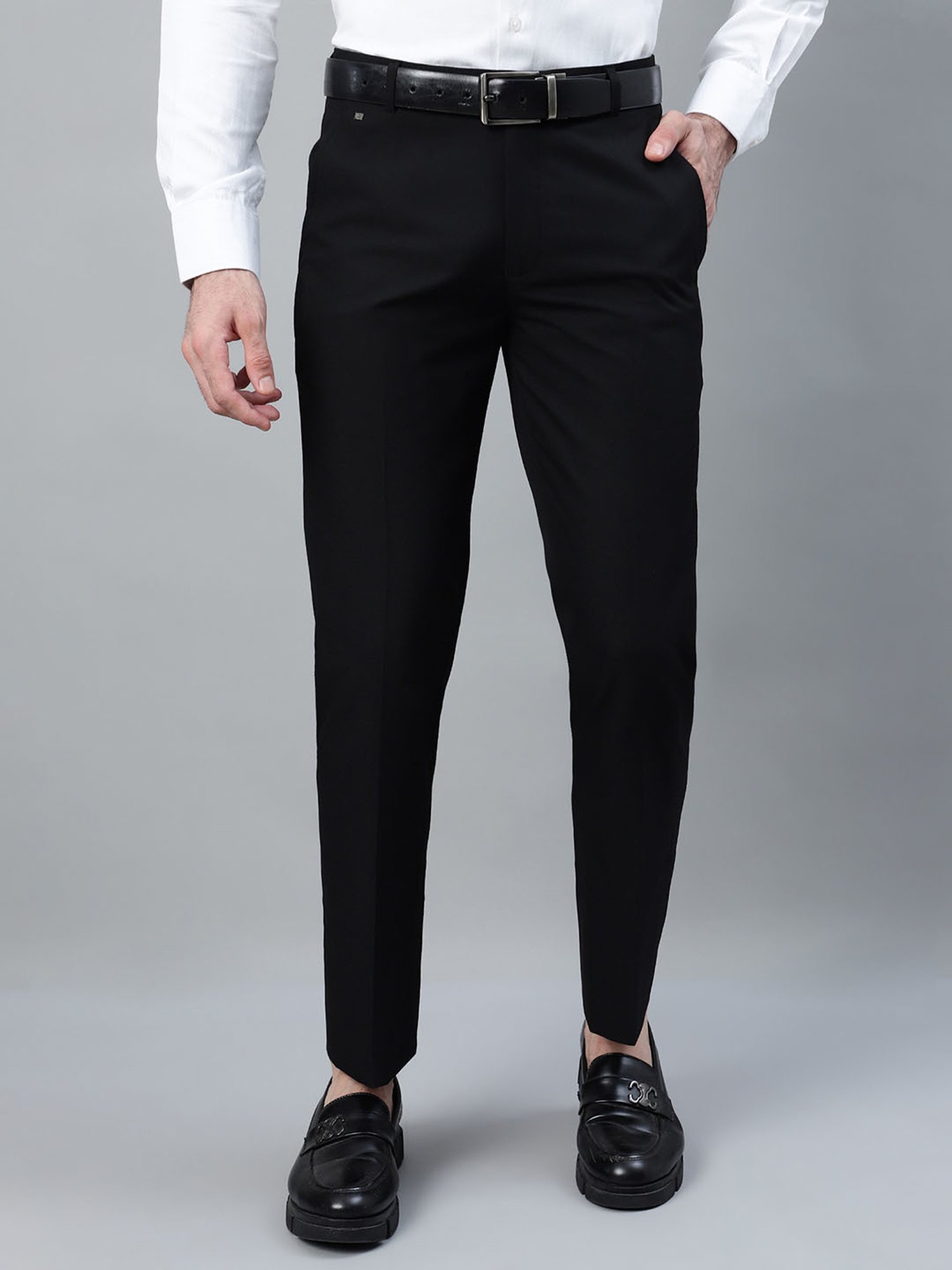Cantabil Black Poly Viscose Regular fit  Trousers