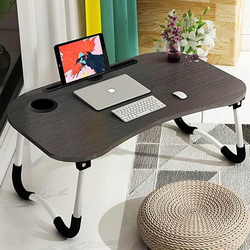 Laptop Bed Tray Table  Portable Laptop Desk Lap Tablet with Foldable LegsampCup Slot Multifunctional Notebook Stand Reading Holder for Eating Breakfast Reading Book Watching Movie on BedCouch