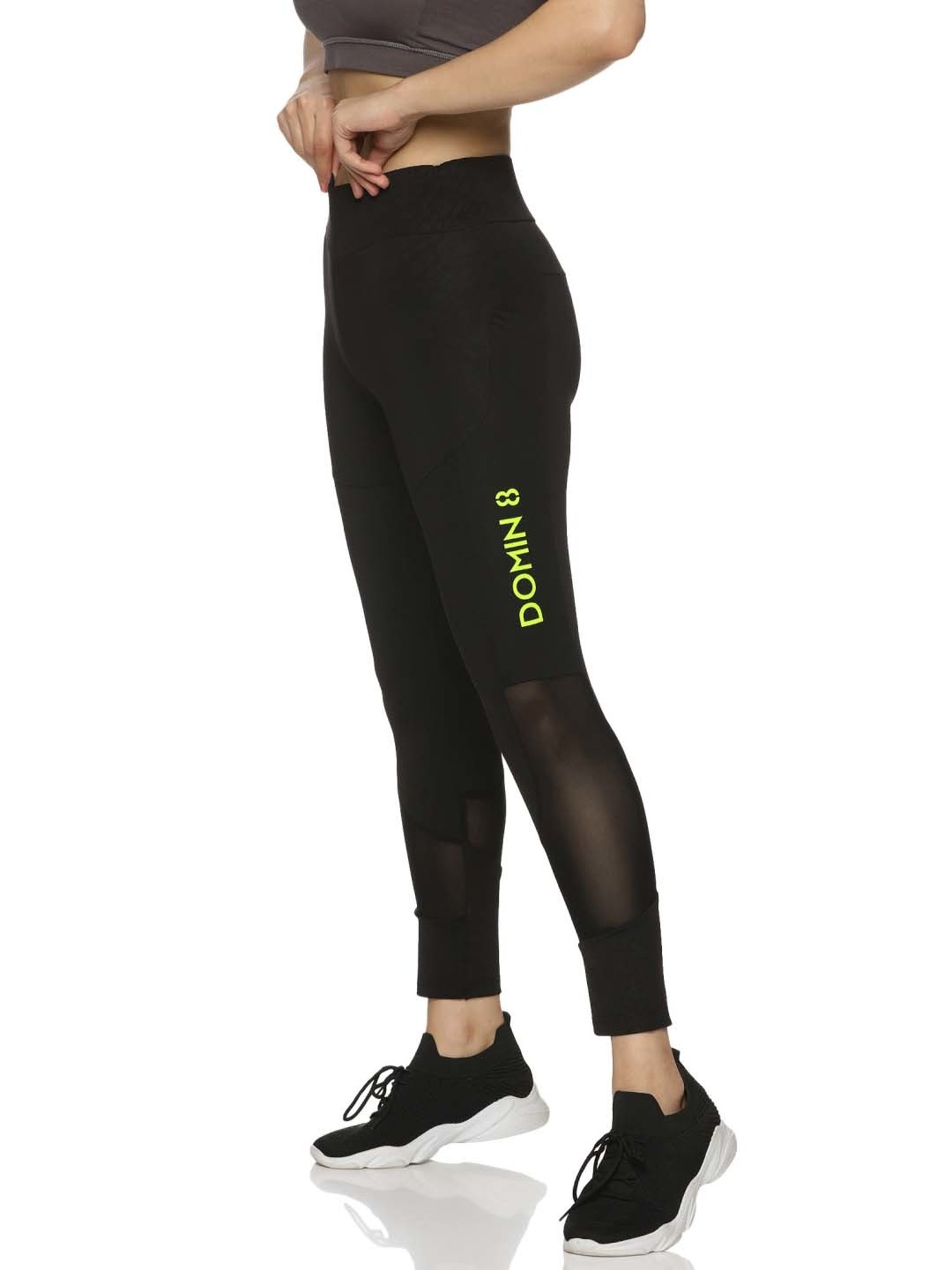 Domin8 Women Slim-Fit Black Training Tights With Elasticated Waist