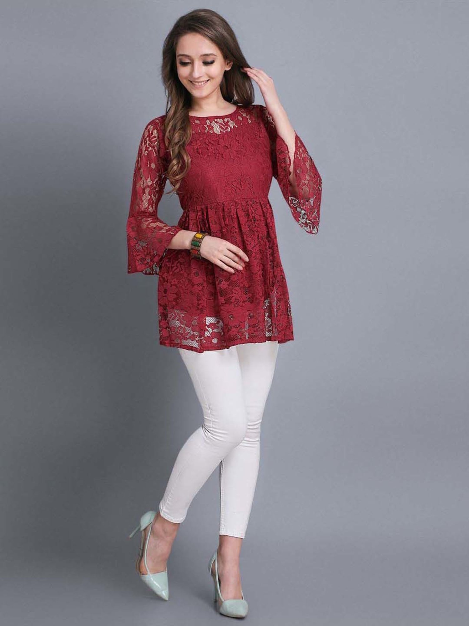SELVIA Red Embroidered Top