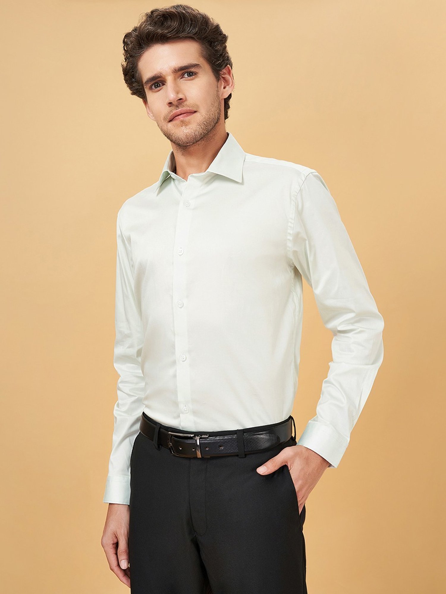 Peregrine By Pantaloons Bright White Cotton Slim Fit Shirt