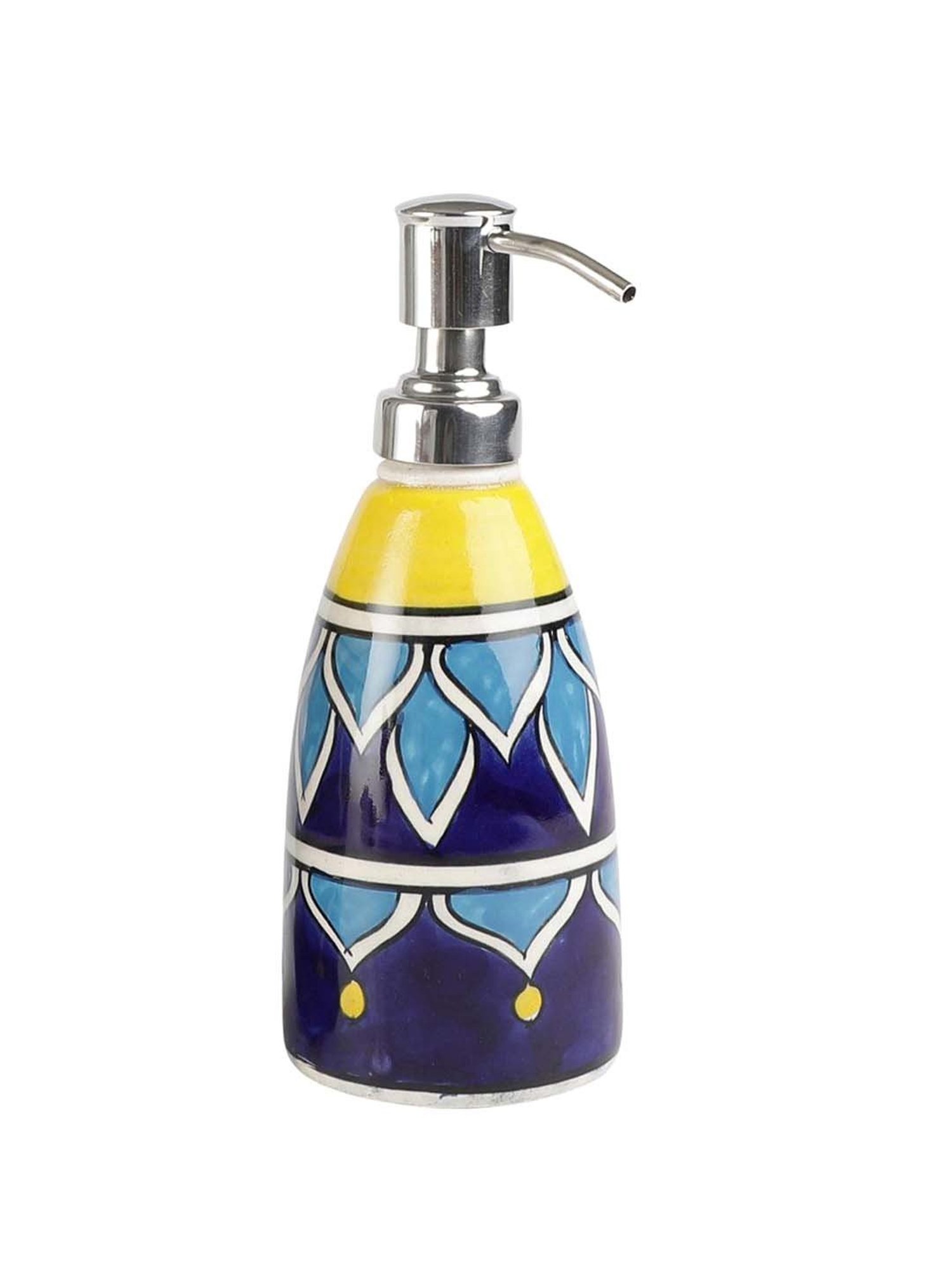 VarEesha Potter's Touch Navy & Yellow Ceramic Taper Soap Dispenser (0.3 L)