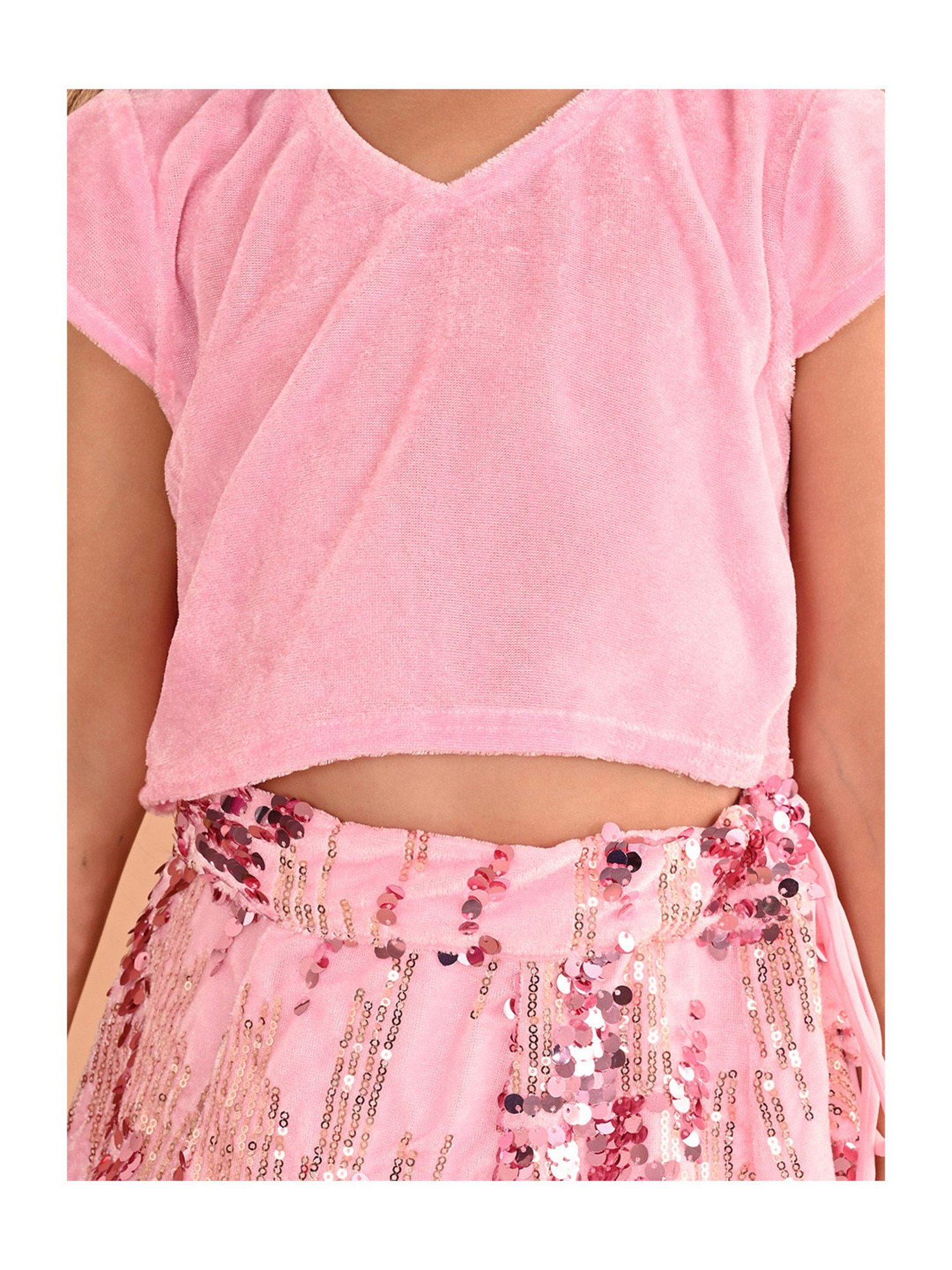 A Little Fable Kids Blue Printed Lehenga with Choli & Dupatta