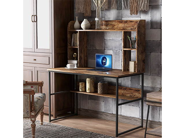 Home Office Computer Desk with Hutch, 47 inch Rustic Office Desk and Modern Writing Desk with Storage Shelves , Vintage and Black Legs,GT53