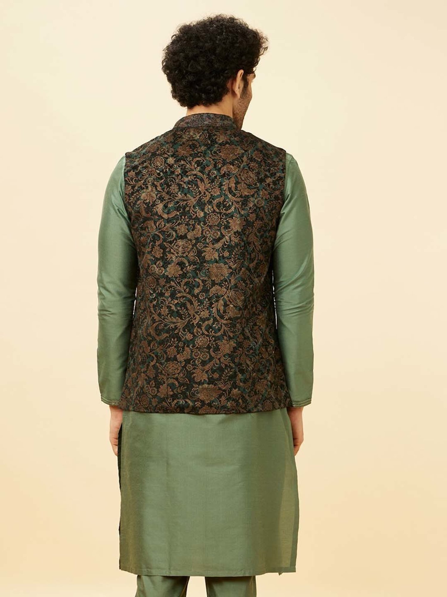 Manyavar Light Green Regular Fit Self Design Nehru Jacket