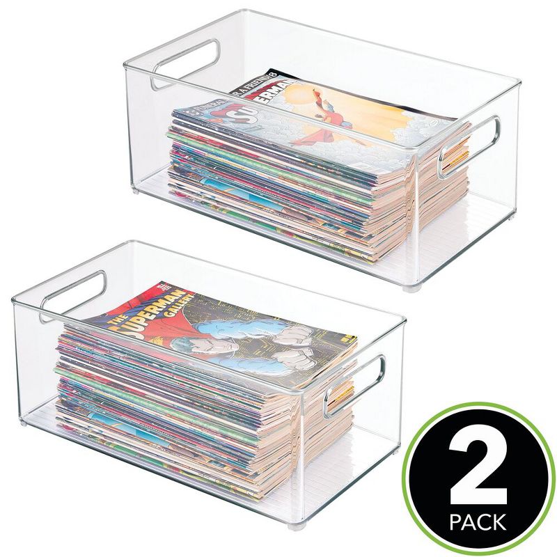mDesign Plastic Home Storage Organizer Bin, 14.5" Long, 2 Pack - Clear