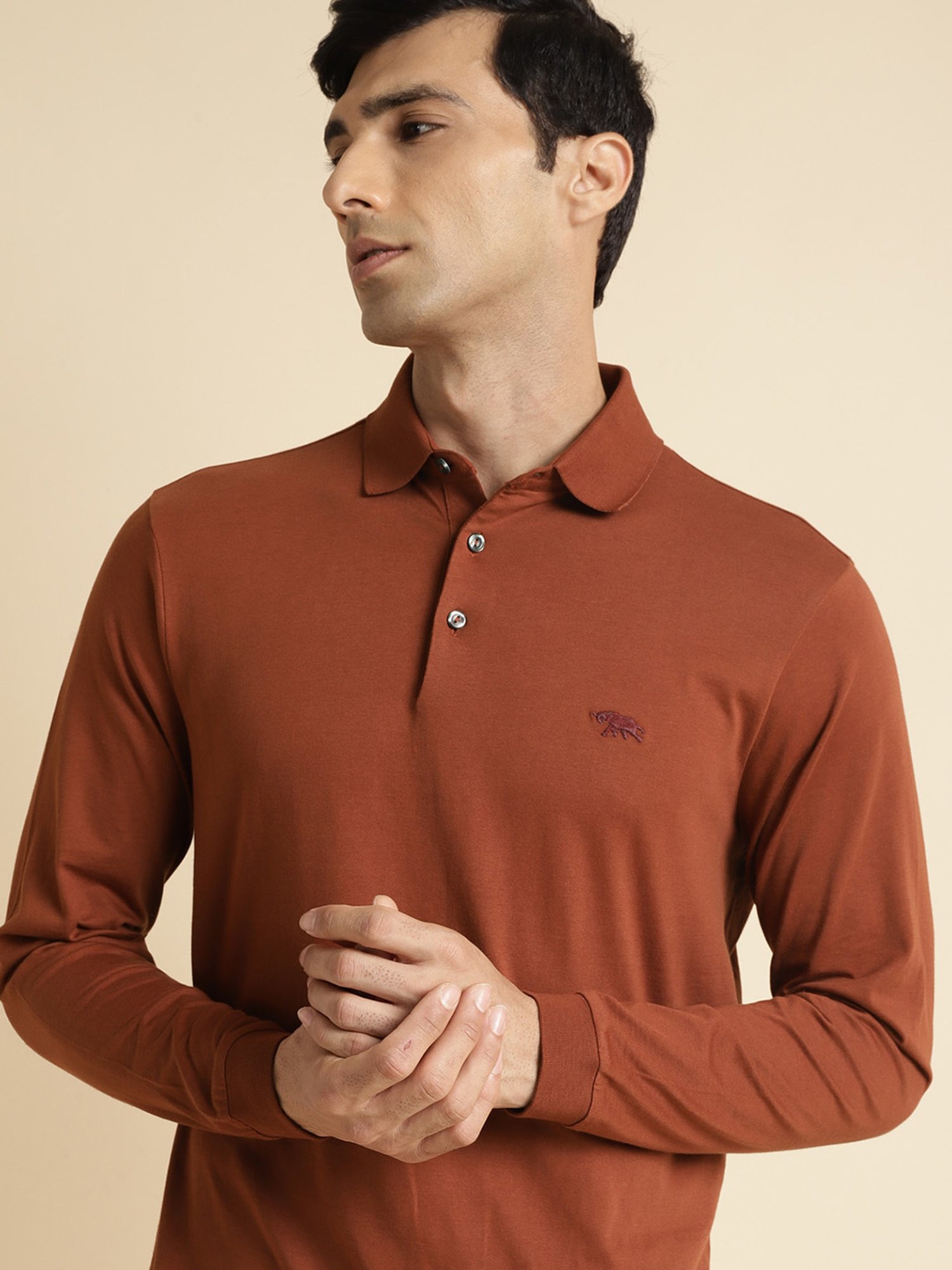 ANDAMEN Brown Regular Fit Cotton Polo T-Shirt