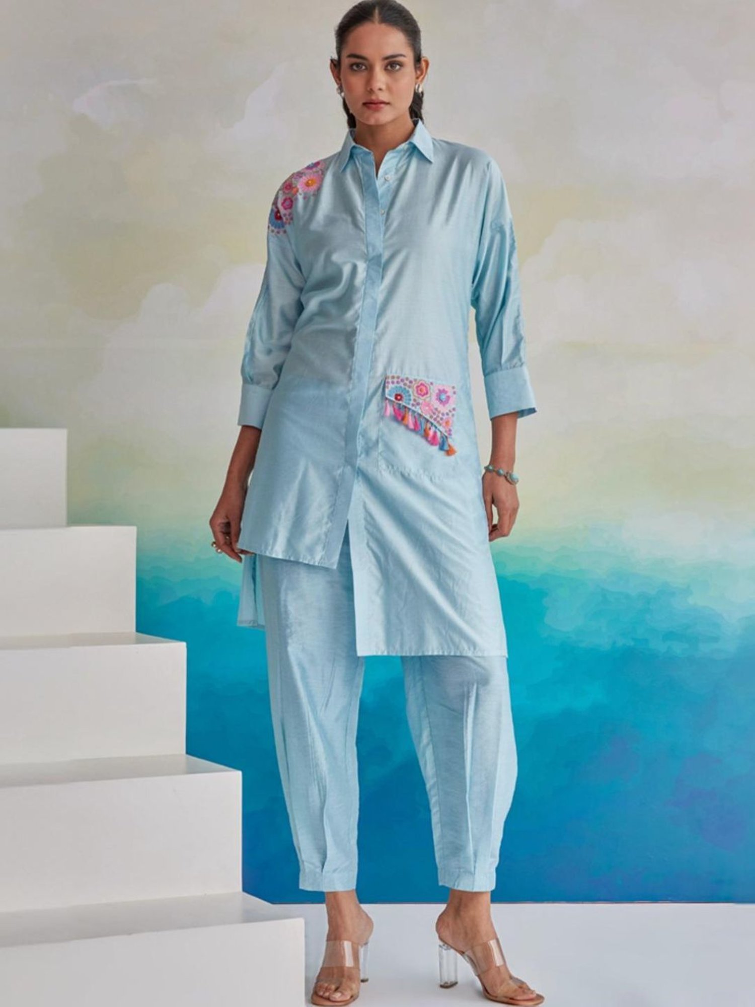 Autumnlane Tushki Softblue Cotton Tunic with Pant Co-ord Set