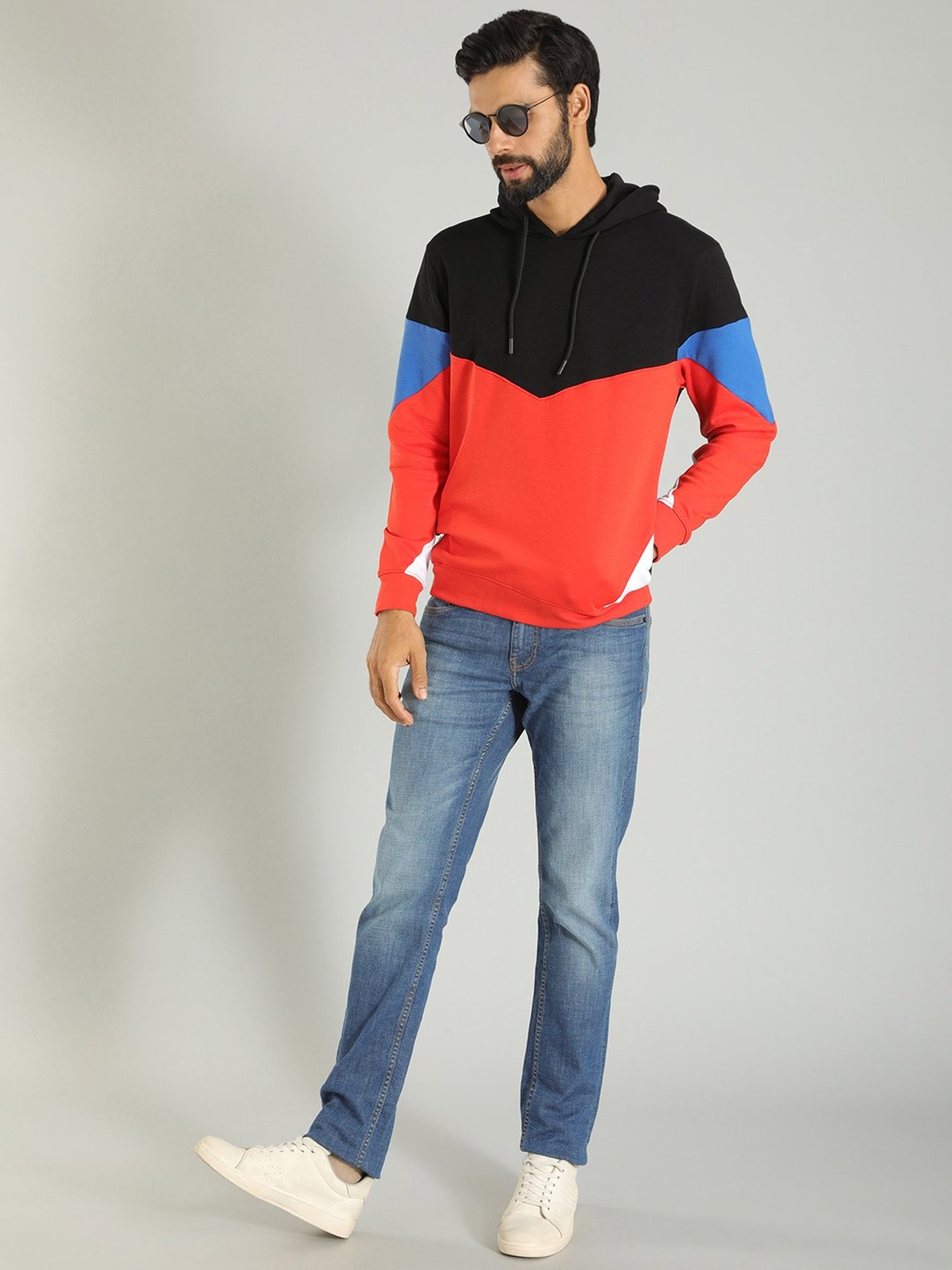 Indian Terrain Multicolor Regular Fit Hooded Sweatshirt
