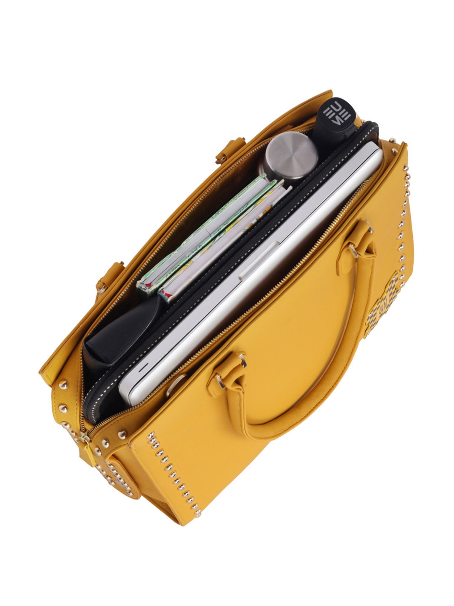 Eume Daffodil Yellow Leather Satchel Handbag