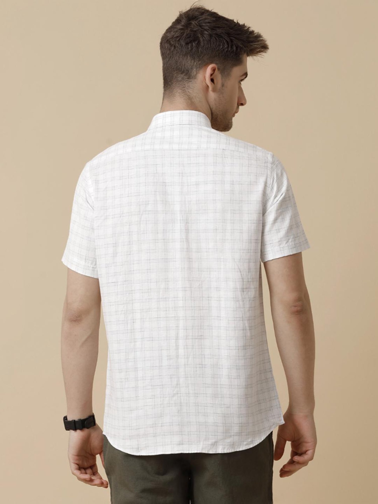 Linen Club Blue Linen Contemporary Fit Checks Shirt