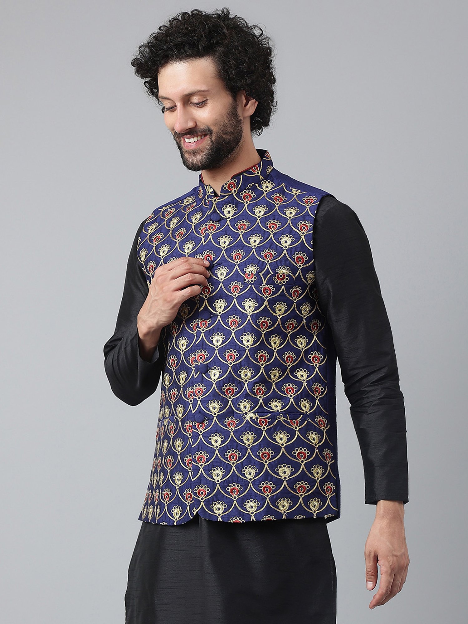 Hangup Royal Blue Mandarin Collar Nehru Jacket