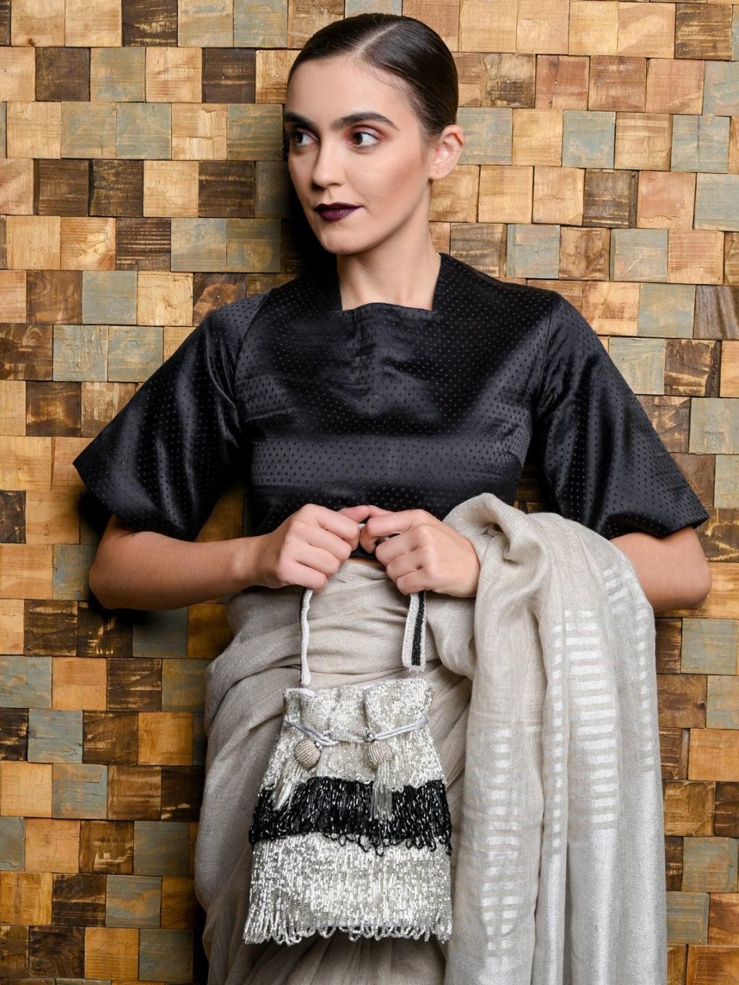 Odette White & Black Embellished Potli