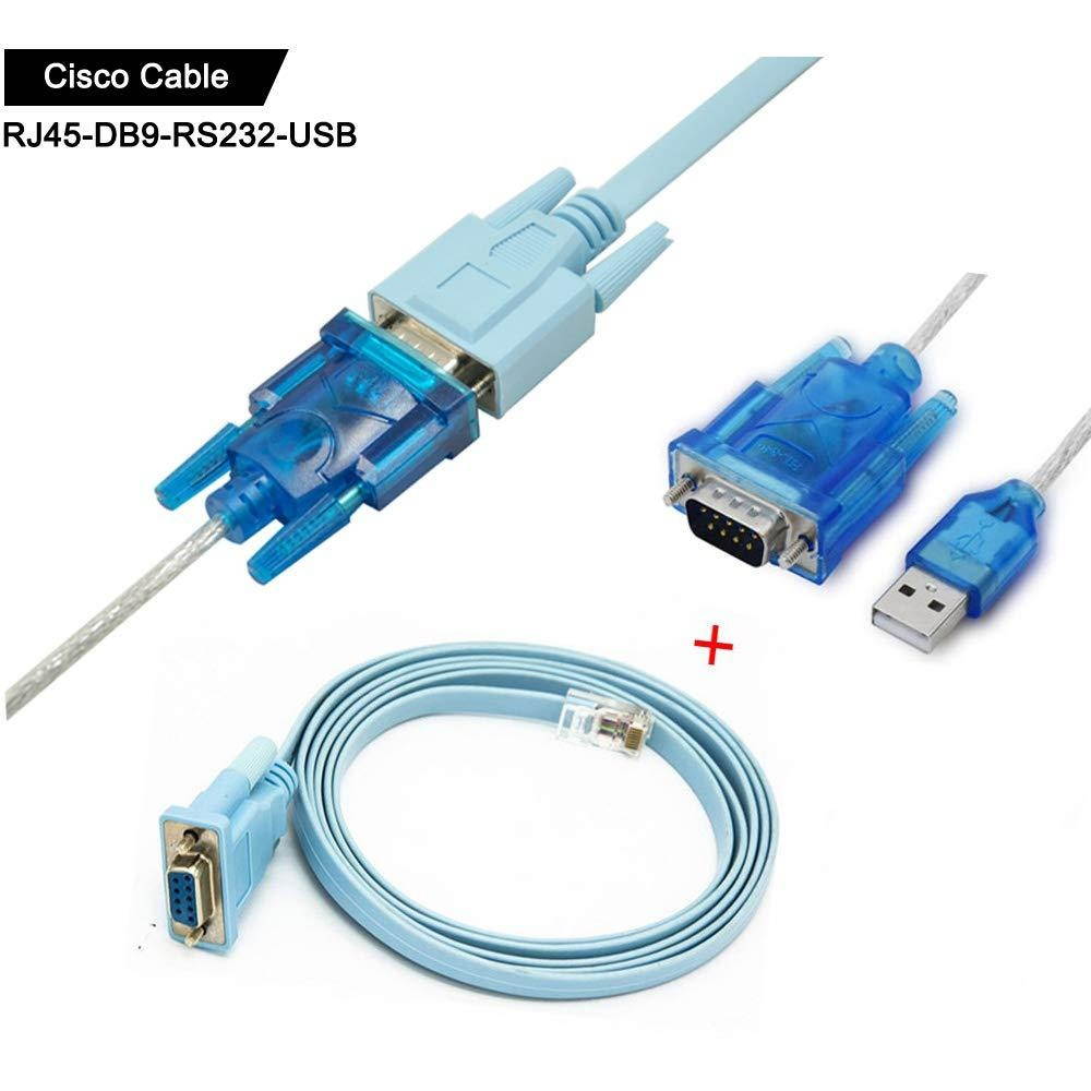 Cisco console cable Serial Cable Rj45 to DB9 & RS232 to USB (2 In 1) for Cisco device 1.8m+1M