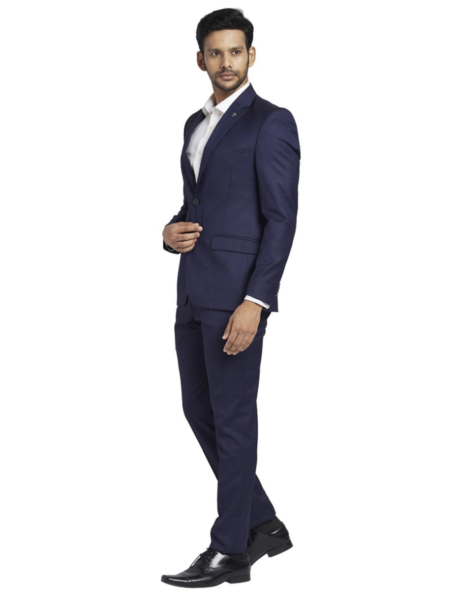 Parx Blue Regular Fit Checks Two Piece Suit