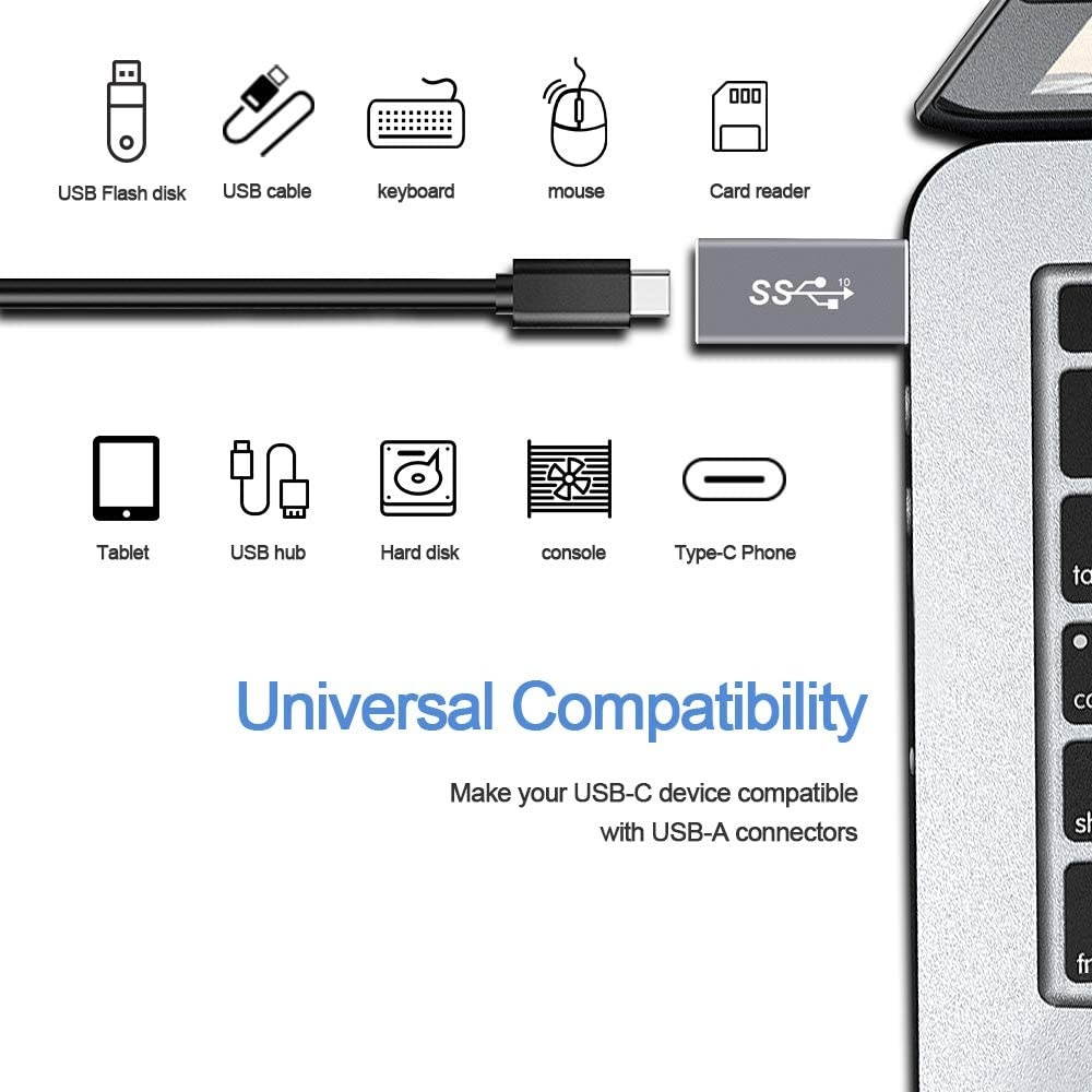 Electop Updated USB 3.1 GEN 2 Male to Type C Female Adapter (2 Pack) Support Double Sides 10Gbps Charging & Data Transfer USB A to USB C 3.1 Converter(Space Gery)