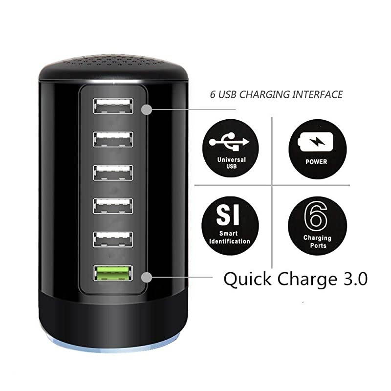 Charge 30 USB Wall Charger 6 Ports Desktop QC 30 USB Hub Charging Station Multi USB Charger Fast Charging Compatible with PhonesTablets Smartphones and MoreAll Black
