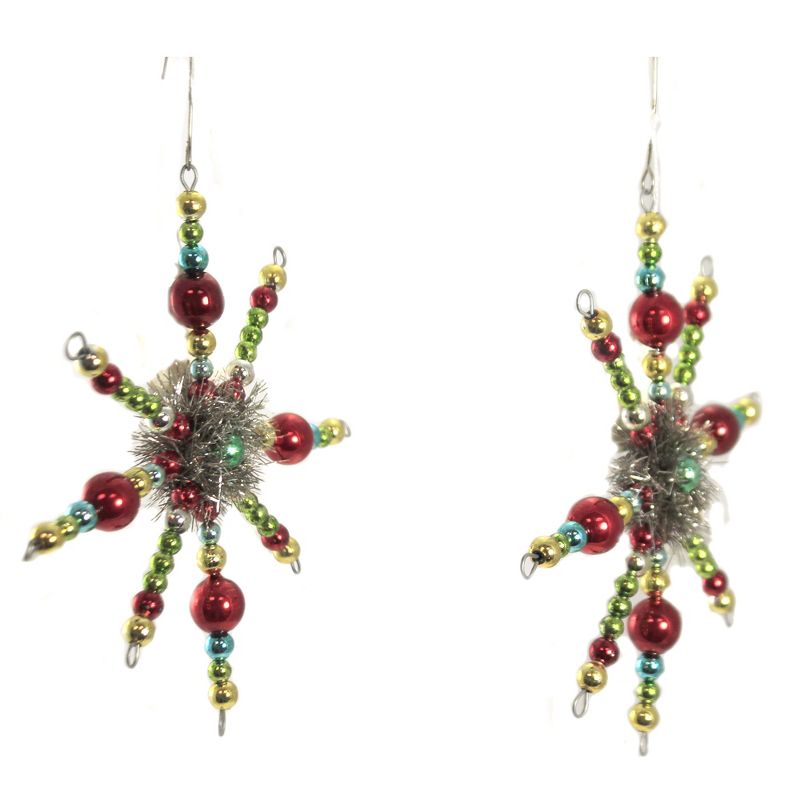 Christmas 7.5" Beaded Starburst Ornament Set/2 Lowe Merry Bright Vintage  -  Tree Ornaments