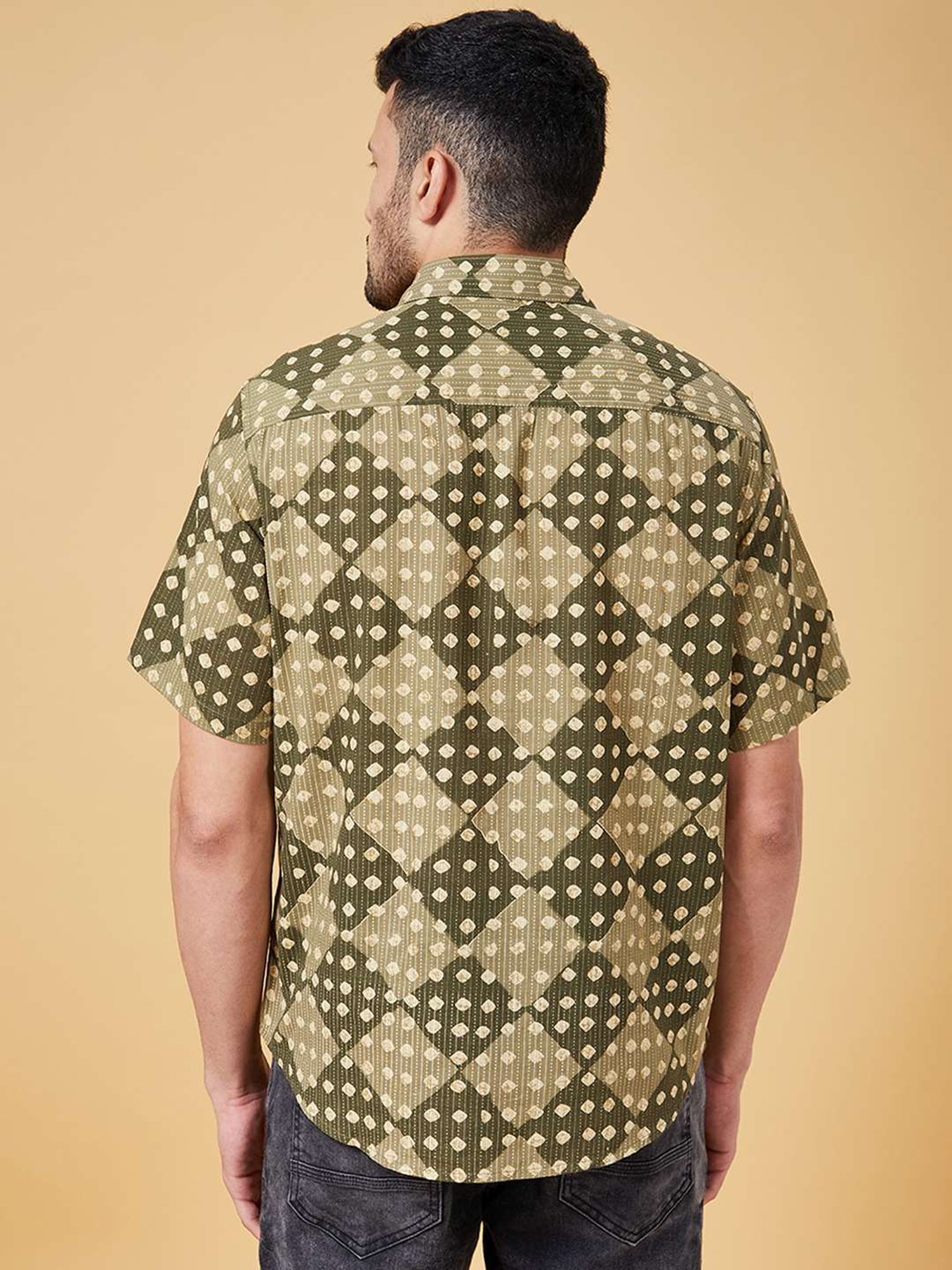 Indus Route By Pantaloons Sage Green Cotton Regular Fit Printed Shirt