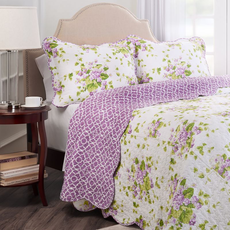 3pc King Floral Sweet Violets Bedspread Set Purple- Waverly