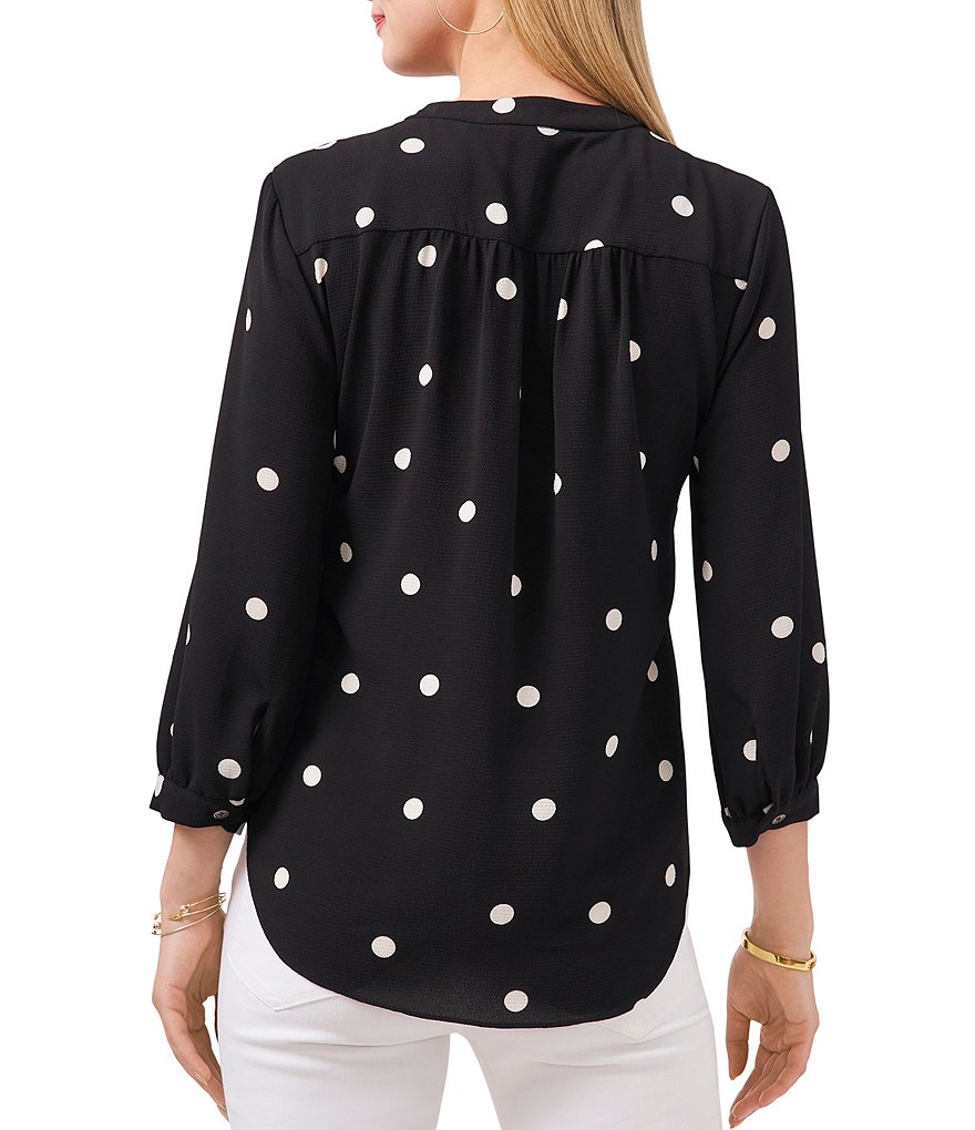 Vince Camuto 3/4 Sleeve V-Neck Polka Dot Blouse