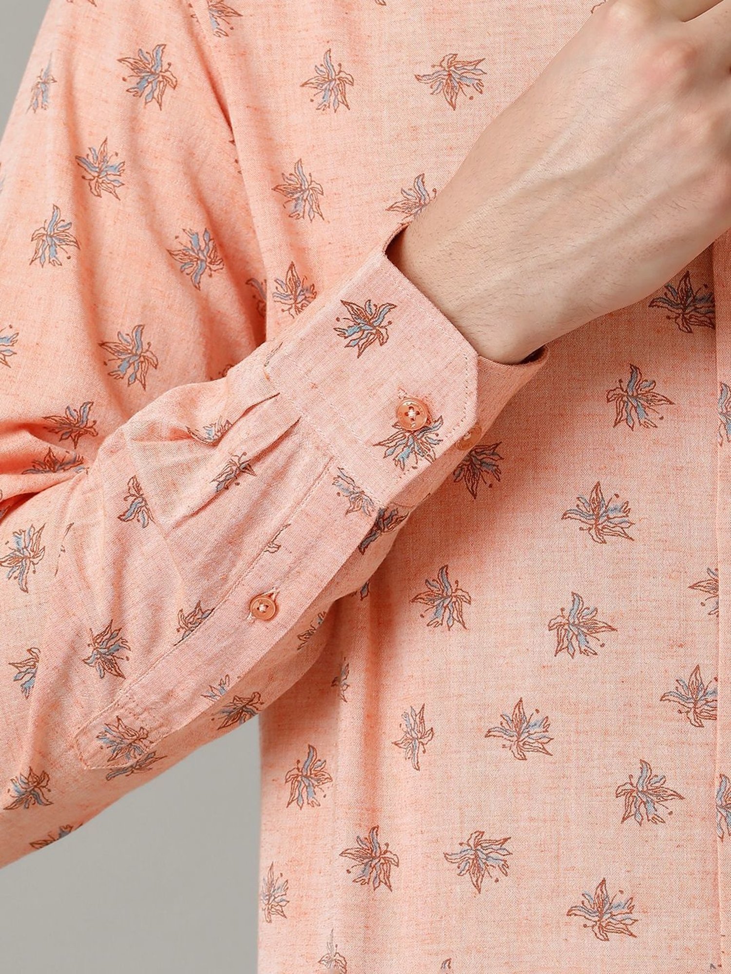 Cavallo By Linen Club Orange Linen Contemporary Fit Printed Shirt