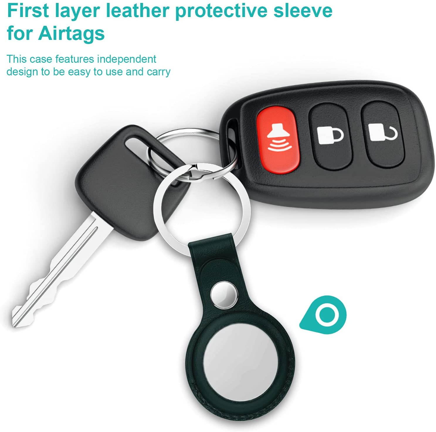 SINREGeek Airtag Tracker Protective Cover,2-Pack Genuine Leather Tracker Holder with Key Chain,  AirTag Finder Accessories AirTag Case Smart Wireless Tracker Protective Cover with Keyring