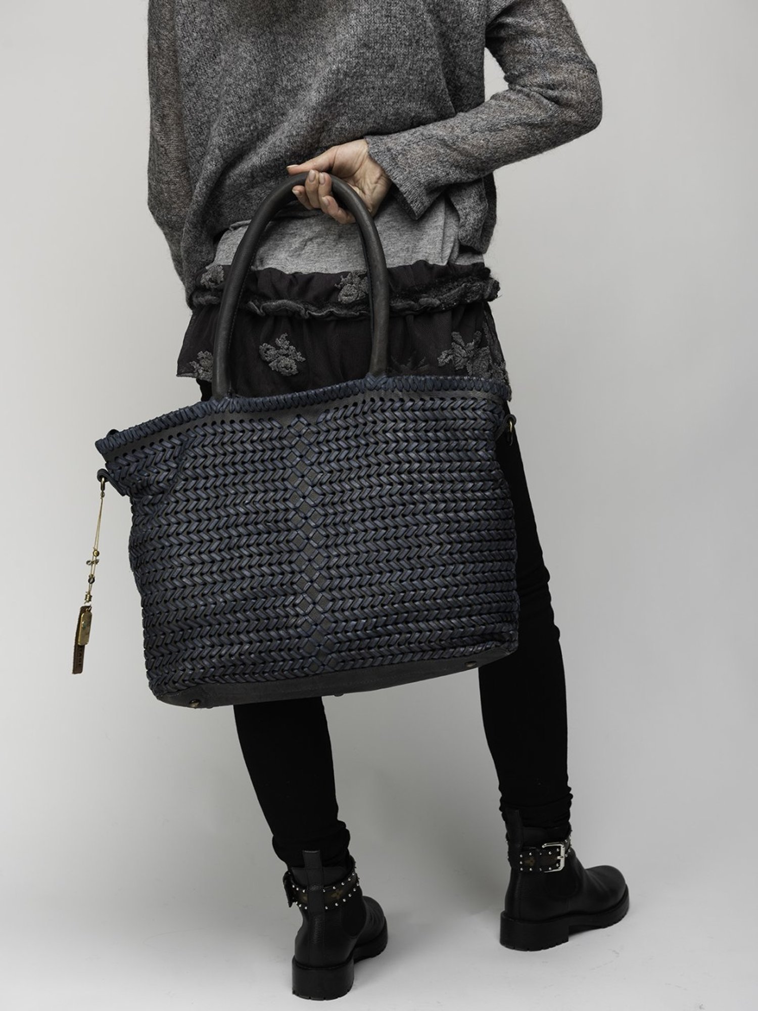 Art N Vintage Joelle Blue Leather Textured Large Tote Handbag